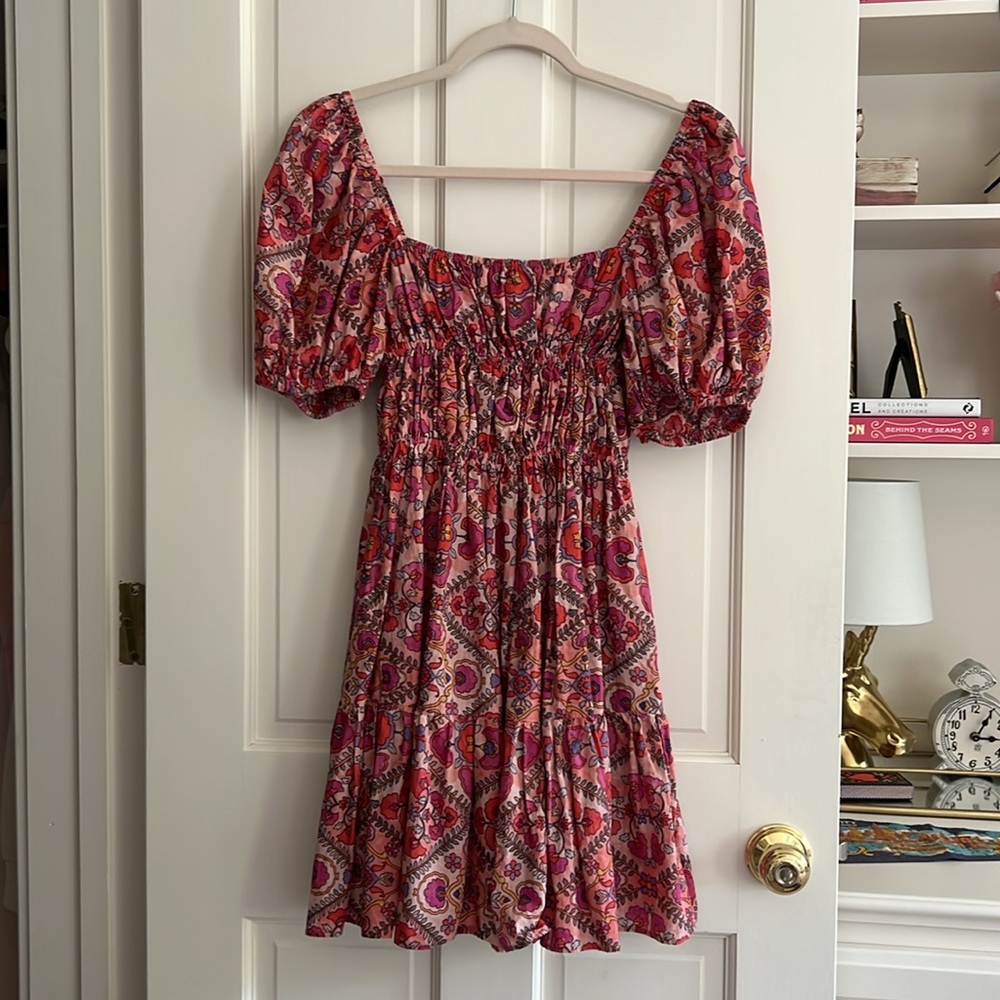 Olivaceous Red and Pink Floral Mini Dress
